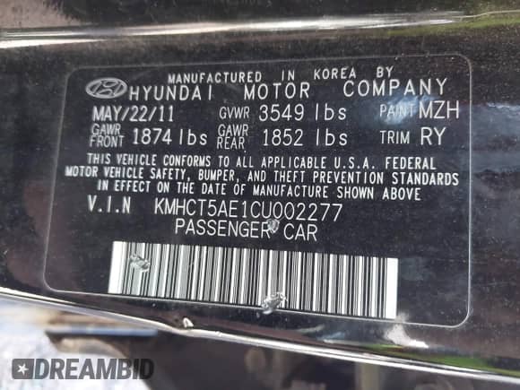 2012 Hyundai Accent GS с VIN KMHCT5AE1CU002277, выставлен на аукционе IAAI как лот 43220569 с пробегом 23 308 миль миль и . История ставок и продаж доступна на DreamBid. Изображение 9.