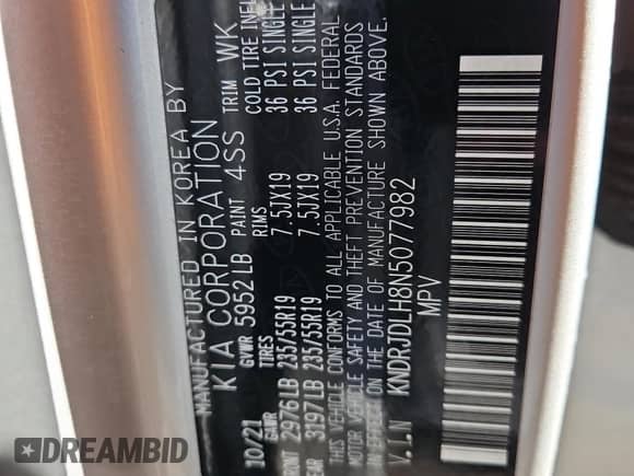 2022 Kia Sorento SX with VIN KNDRJDLH8N5077982, listed as a Copart auction lot 53263605 with 43,488 mi miles and Salvage title. Bid and sale history available at DreamBid. Image 14.