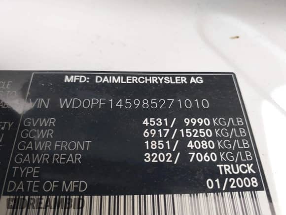 2008 Dodge Sprinter with VIN WD0PF145985271010, listed as a IAAI auction lot 42442110 with 253,318 mi miles and . Bid and sale history available at DreamBid. Image 9.