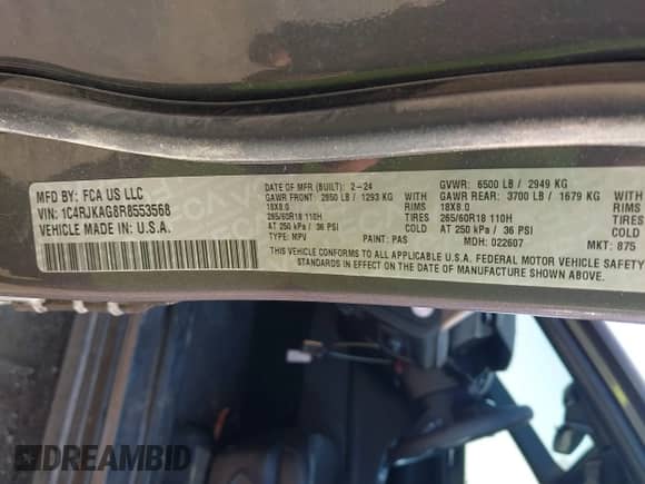 2024 Jeep Grand Cherokee Altitude with VIN 1C4RJKAG8R8553568, listed as a IAAI auction lot 43000815 with 19,344 mi miles and . Bid and sale history available at DreamBid. Image 9.