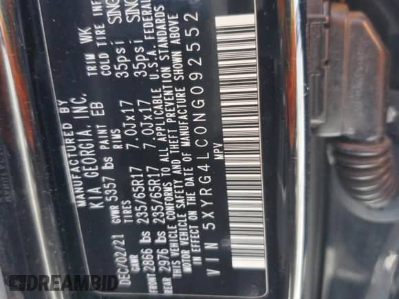 2022 Kia Sorento LX with VIN 5XYRG4LC0NG092552, listed as a Copart auction lot 85664325 with 48,943 mi miles and Salvage title. Bid and sale history available at DreamBid. Image 13.