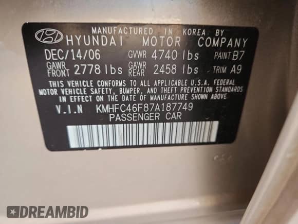 2007 Hyundai Azera SE с VIN KMHFC46F87A187749, выставлен на аукционе Copart как лот 80725305 с пробегом 121 197 миль миль и Списание • Salvage title. История ставок и продаж доступна на DreamBid. Изображение 12.