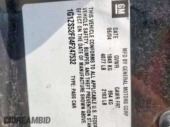 2004 Chevrolet Malibu z VIN 1G1ZS52F04F247532, wystawiony jako Copart lot #59355675 z przebiegiem 86 723 mil mil oraz Szkoda całkowita • Salvage title. Historia ofert i sprzedaży dostępna na DreamBid. Obrazek 12.