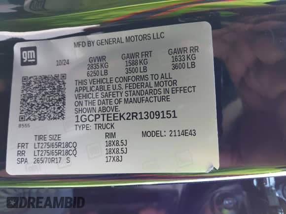 2024 Chevrolet Colorado 4WD Trail Boss с VIN 1GCPTEEK2R1309151, выставлен на аукционе IAAI как лот 43079047 с пробегом 10 366 миль миль и . История ставок и продаж доступна на DreamBid. Изображение 9.