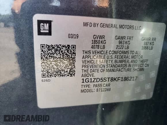 2019 Chevrolet Malibu LT с VIN 1G1ZD5ST8KF186217, выставлен на аукционе Copart как лот 81197405 с пробегом 146 149 миль миль и Списание • Salvage title. История ставок и продаж доступна на DreamBid. Изображение 12.