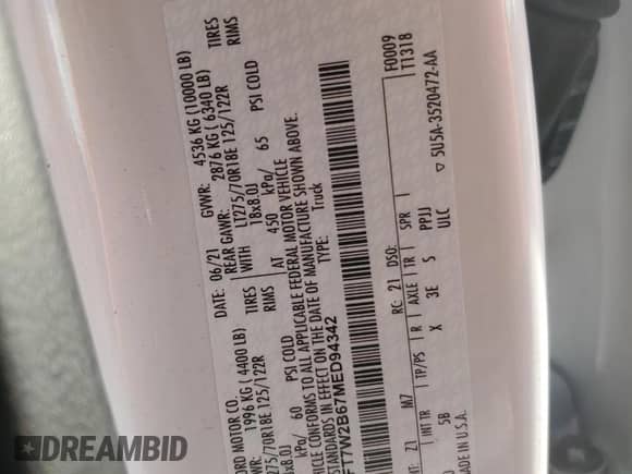 2021 Ford F-250 XL z VIN 1FT7W2B67MED94342, wystawiony jako Copart lot #84939145 z przebiegiem 87 799 mil mil oraz Szkoda całkowita • Salvage title. Historia ofert i sprzedaży dostępna na DreamBid. Obrazek 12.