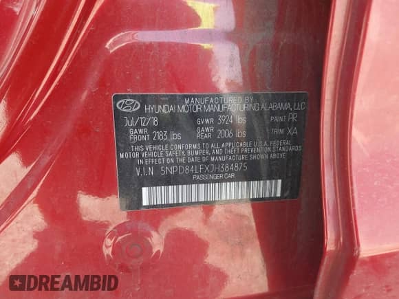 2018 Hyundai Elantra Value Edition z VIN 5NPD84LFXJH384875, wystawiony jako IAAI lot #42574844 z przebiegiem 87 292 mil mil oraz . Historia ofert i sprzedaży dostępna na DreamBid. Obrazek 9.