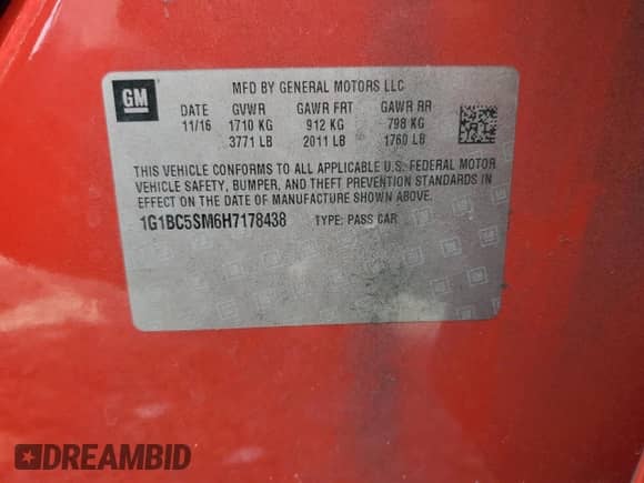 2017 Chevrolet Cruze LS с VIN 1G1BC5SM6H7178438, выставлен на аукционе Copart как лот 69751385 с пробегом 88 091 миль миль и Чистый • Clean title. История ставок и продаж доступна на DreamBid. Изображение 12.