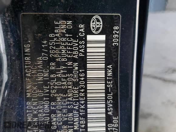 2014 Toyota Camry L с VIN 4T4BF1FK4ER430461, выставлен на аукционе Copart как лот 81196095 с пробегом 98 814 миль миль и Списание • Salvage title. История ставок и продаж доступна на DreamBid. Изображение 13.