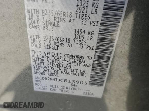 2018 Nissan Pathfinder SV with VIN 5N1DR2MN1JC615905, listed as a Copart auction lot 80750285 with 188,376 mi miles and Clean title. Bid and sale history available at DreamBid. Image 13.