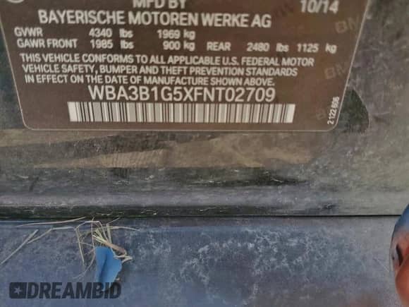 2015 BMW 3 Series 320i с VIN WBA3B1G5XFNT02709, выставлен на аукционе Copart как лот 82062725 с пробегом Не указан миль и Чистый • Clean title. История ставок и продаж доступна на DreamBid. Изображение 12.