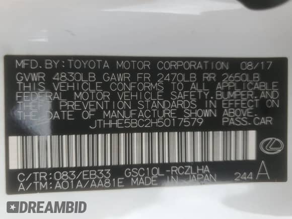 2017 Lexus RC 350 F Sport z VIN JTHHE5BC2H5017579, wystawiony jako Copart lot #80557995 z przebiegiem 88 921 mil mil oraz Szkoda całkowita • Salvage title. Historia ofert i sprzedaży dostępna na DreamBid. Obrazek 13.