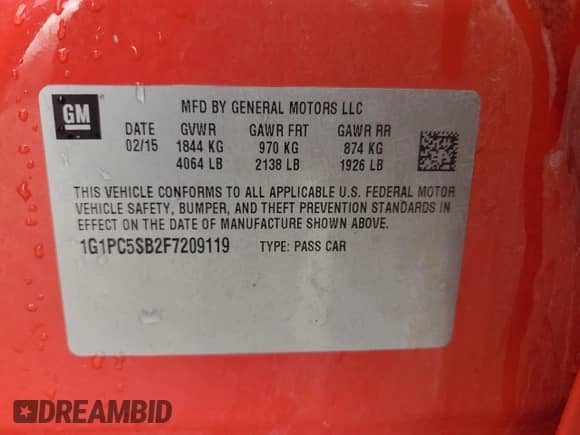 2015 Chevrolet Cruze LT with VIN 1G1PC5SB2F7209119, listed as a Copart auction lot 82463255 with 189,773 mi miles and Clean title. Bid and sale history available at DreamBid. Image 12.