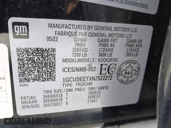 2022 Chevrolet Silverado 1500 RST with VIN 1GCUDEETXNZ522272, listed as a IAAI auction lot 43041445 with 58,420 mi miles and . Bid and sale history available at DreamBid. Image 9.