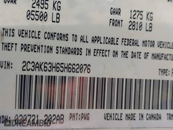 2005 Chrysler 300 300C AWD with VIN 2C3AK63H65H662076, listed as a IAAI auction lot 43428404 with 92,200 mi miles and . Bid and sale history available at DreamBid. Image 9.