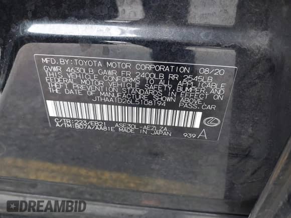 2020 Lexus IS 300 с VIN JTHAA1D26L5108194, выставлен на аукционе IAAI как лот 41478384 с пробегом 64 910 миль миль и . История ставок и продаж доступна на DreamBid. Изображение 9.