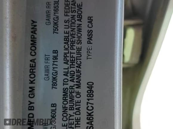 2019 Chevrolet Spark LS z VIN KL8CB6SA6KC718940, wystawiony jako Copart lot #87459955 z przebiegiem 112 392 mil mil oraz Czysty tytuł • Clean title. Historia ofert i sprzedaży dostępna na DreamBid. Obrazek 12.