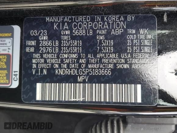 2023 Kia Sorento EX with VIN KNDRHDLG5P5183666, listed as a Copart auction lot 81775175 with 116,810 mi miles and Salvage title. Bid and sale history available at DreamBid. Image 14.