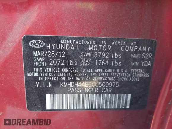 2012 Hyundai Elantra GLS с VIN KMHDH4AE6CU500975, выставлен на аукционе IAAI как лот 43498044 с пробегом 194 064 миль миль и . История ставок и продаж доступна на DreamBid. Изображение 9.