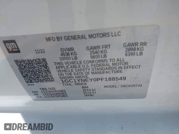 2023 Chevrolet Silverado 2500HD LT z VIN 1GC1YNEY0PF188549, wystawiony jako IAAI lot #42688993 z przebiegiem 37 079 mil mil oraz . Historia ofert i sprzedaży dostępna na DreamBid. Obrazek 9.