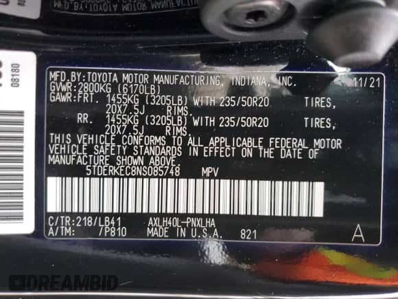 2022 Toyota Sienna Platinum с VIN 5TDERKEC8NS085748, выставлен на аукционе Copart как лот 52972275 с пробегом 32 817 миль миль и Списание • Salvage title. История ставок и продаж доступна на DreamBid. Изображение 15.