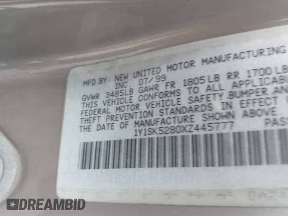 1999 Chevrolet Prizm с VIN 1Y1SK5280XZ445777, выставлен на аукционе IAAI как лот 42138329 с пробегом 228 719 миль миль и . История ставок и продаж доступна на DreamBid. Изображение 9.