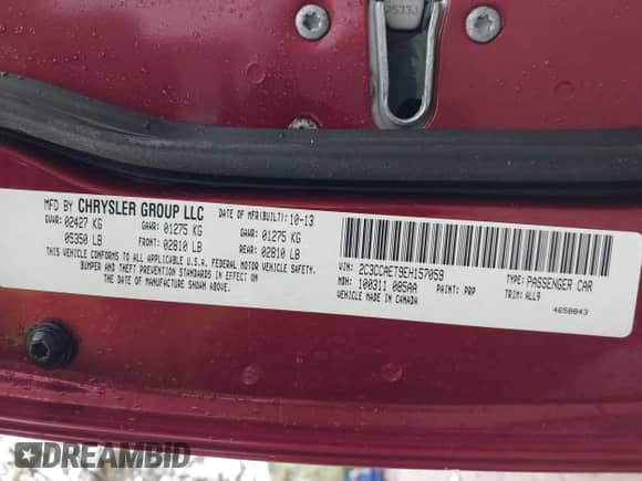 2014 Chrysler 300 C with VIN 2C3CCAET9EH157059, listed as a IAAI auction lot 41979473 with 111,099 mi miles and . Bid and sale history available at DreamBid. Image 9.