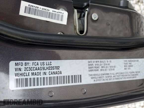 2020 Chrysler 300 Touring L с VIN 2C3CCAAG9LH220702, выставлен на аукционе Copart как лот 55099915 с пробегом Не указан миль и Списание • Salvage title. История ставок и продаж доступна на DreamBid. Изображение 12.