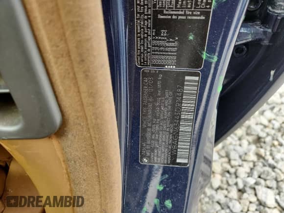 2003 BMW 7 Series 745Li with VIN WBAGN63443DR14487, listed as a Copart auction lot 68186465 with 79,052 mi miles and Salvage title. Bid and sale history available at DreamBid. Image 13.