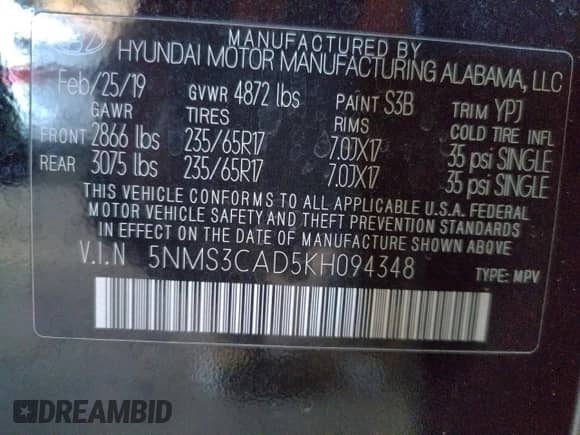 2019 Hyundai Santa Fe SEL с VIN 5NMS3CAD5KH094348, выставлен на аукционе Copart как лот 70192422 с пробегом 33 524 миль миль и . История ставок и продаж доступна на DreamBid. Изображение 13.