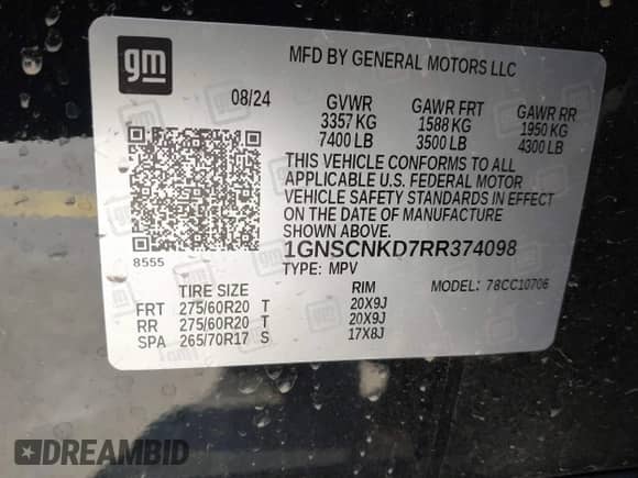 2024 Chevrolet Tahoe LT с VIN 1GNSCNKD7RR374098, выставлен на аукционе IAAI как лот 41849542 с пробегом 7 227 миль миль и . История ставок и продаж доступна на DreamBid. Изображение 9.