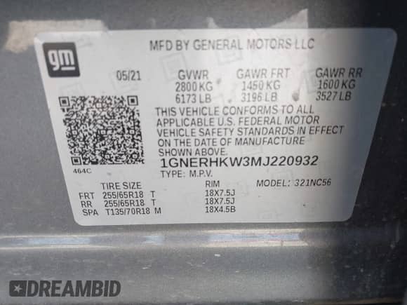 2021 Chevrolet Traverse LT с VIN 1GNERHKW3MJ220932, выставлен на аукционе IAAI как лот 43192677 с пробегом 105 675 миль миль и . История ставок и продаж доступна на DreamBid. Изображение 9.