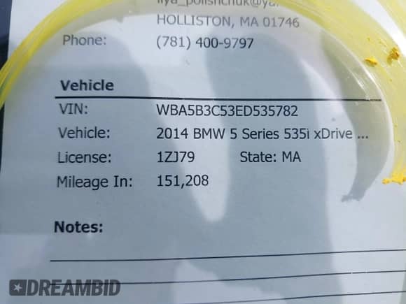 2014 BMW 5 Series 535i xDrive с VIN WBA5B3C53ED535782, выставлен на аукционе IAAI как лот 42700353 с пробегом 151 208 миль миль и . История ставок и продаж доступна на DreamBid. Изображение 14.