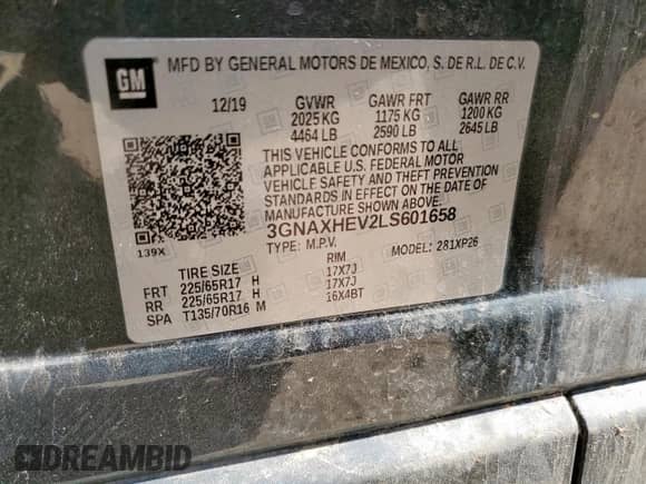 2020 Chevrolet Equinox LS с VIN 3GNAXHEV2LS601658, выставлен на аукционе Copart как лот 65561995 с пробегом 67 234 миль миль и Списание • Salvage title. История ставок и продаж доступна на DreamBid. Изображение 13.