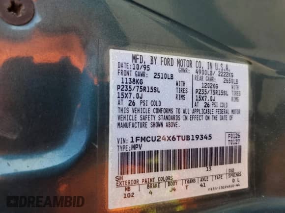 1996 Ford Explorer Eddie Bauer с VIN 1FMCU24X6TUB19345, выставлен на аукционе Copart как лот 73741534 с пробегом 213 929 миль миль и Списание • Salvage title. История ставок и продаж доступна на DreamBid. Изображение 12.