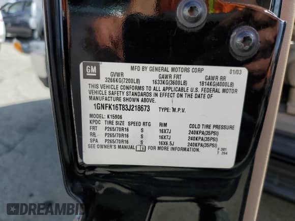 2003 Chevrolet Suburban with VIN 1GNFK16T83J218673, listed as a Copart auction lot 70991614 with 146,490 mi miles and Salvage title. Bid and sale history available at DreamBid. Image 12.