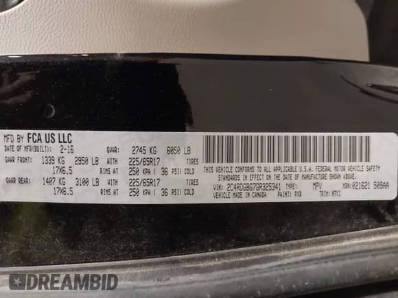 2016 Dodge Grand Caravan American Value with VIN 2C4RDGBG7GR325341, listed as a IAAI auction lot 42919035 with 156,562 mi miles and . Bid and sale history available at DreamBid. Image 9.