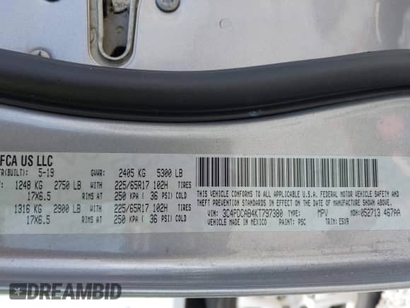 2019 Dodge Journey SE Value with VIN 3C4PDCAB4KT797380, listed as a IAAI auction lot 41937399 with 109,974 mi miles and . Bid and sale history available at DreamBid. Image 9.