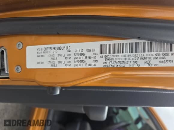 2012 Ram 1500 Express с VIN 3C6JD6AT0CG201117, выставлен на аукционе Copart как лот 70335935 с пробегом 156 297 миль миль и Чистый • Clean title. История ставок и продаж доступна на DreamBid. Изображение 10.