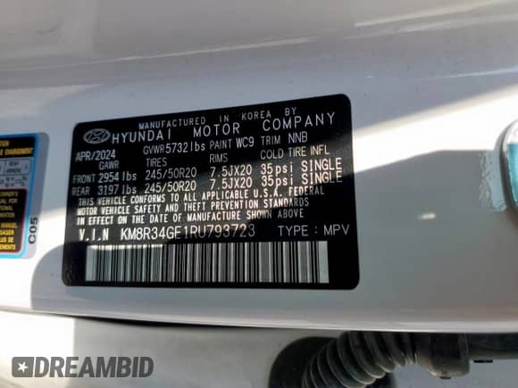 2024 Hyundai Palisade XRT с VIN KM8R34GE1RU793723, выставлен на аукционе Copart как лот 69680185 с пробегом 41 089 миль миль и Списание • Salvage title. История ставок и продаж доступна на DreamBid. Изображение 14.