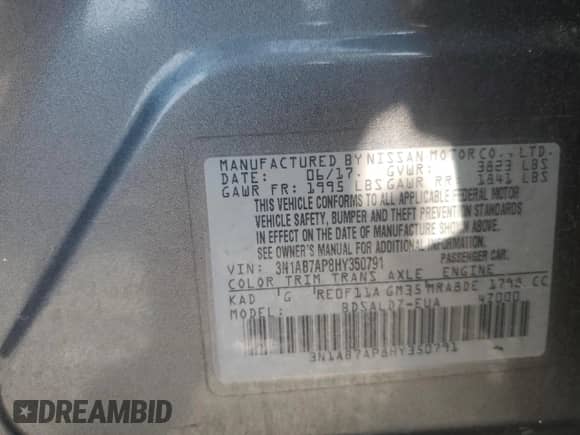 2017 Nissan Sentra SR с VIN 3N1AB7AP8HY350791, выставлен на аукционе Copart как лот 81397175 с пробегом Не указан миль и Чистый • Clean title. История ставок и продаж доступна на DreamBid. Изображение 12.