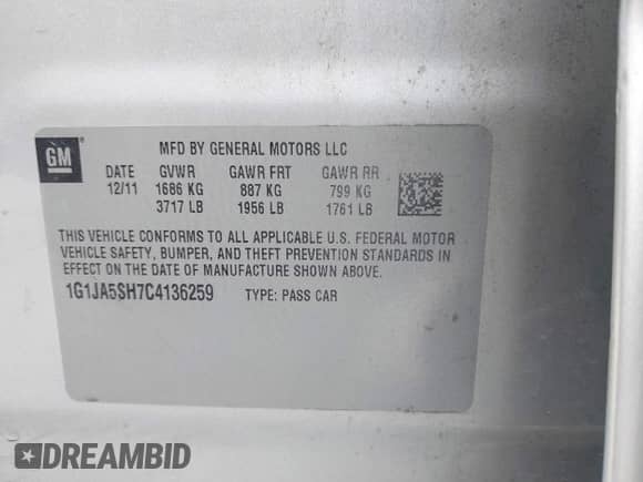 2012 Chevrolet Sonic LS с VIN 1G1JA5SH7C4136259, выставлен на аукционе IAAI как лот 40663776 с пробегом 128 031 миль миль и . История ставок и продаж доступна на DreamBid. Изображение 9.
