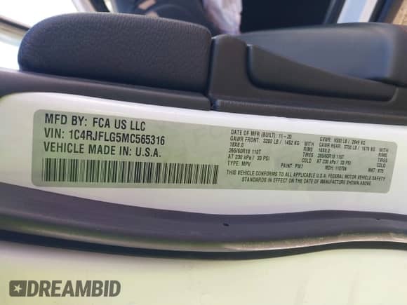 2021 Jeep Grand Cherokee Trailhawk z VIN 1C4RJFLG5MC565316, wystawiony jako IAAI lot #41402435 z przebiegiem 69 261 mil mil oraz . Historia ofert i sprzedaży dostępna na DreamBid. Obrazek 9.