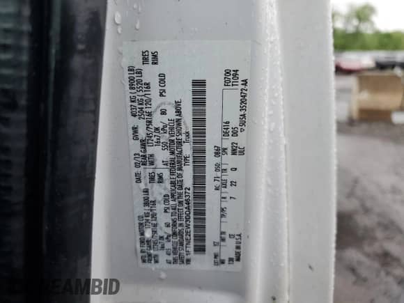 2013 Ford Econoline Cargo Commercial with VIN 1FTNE2EW3DDA46372, listed as a Copart auction lot 56688045 with 169,285 mi miles and Clean title. Bid and sale history available at DreamBid. Image 13.