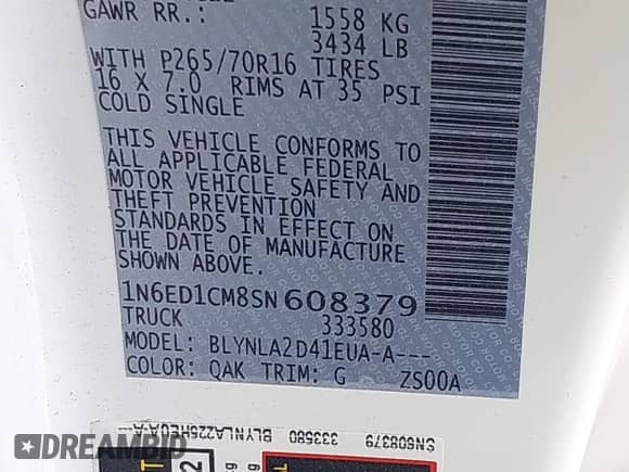 2025 Nissan Frontier SV with VIN 1N6ED1CM8SN608379, listed as a IAAI auction lot 43202179 with 5,460 mi miles and . Bid and sale history available at DreamBid. Image 9.