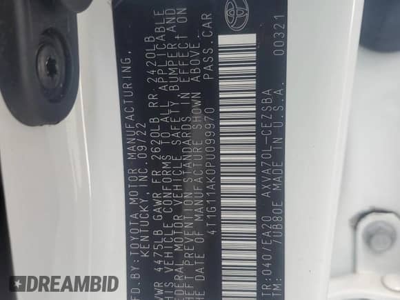 2023 Toyota Camry SE z VIN 4T1G11AK0PU099970, wystawiony jako Copart lot #81045445 z przebiegiem 32 846 mil mil oraz Szkoda całkowita • Salvage title. Historia ofert i sprzedaży dostępna na DreamBid. Obrazek 13.