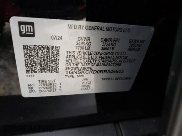 2024 Chevrolet Suburban LT with VIN 1GNSKCKD0RR345615, listed as a Copart auction lot 85710674 with 9,703 mi miles and Salvage title. Bid and sale history available at DreamBid. Image 13.