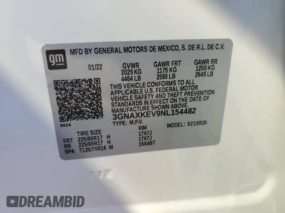 2022 Chevrolet Equinox LT с VIN 3GNAXKEV9NL154482, выставлен на аукционе Copart как лот 80923435 с пробегом 68 774 миль миль и Списание • Salvage title. История ставок и продаж доступна на DreamBid. Изображение 13.