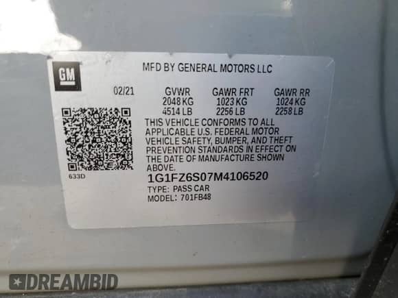 2021 Chevrolet Bolt EV Premier with VIN 1G1FZ6S07M4106520, listed as a Copart auction lot 67448275 with 16,768 mi miles and Non repairable. Bid and sale history available at DreamBid. Image 12.