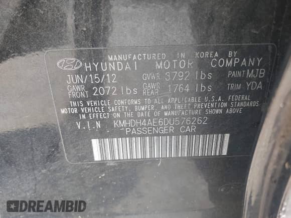 2013 Hyundai Elantra GLS z VIN KMHDH4AE6DU576262, wystawiony jako IAAI lot #42602318 z przebiegiem 95 338 mil mil oraz . Historia ofert i sprzedaży dostępna na DreamBid. Obrazek 9.